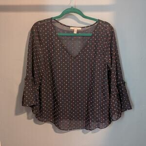 Esprit Pink and Blue Flutter Sleeve Blouse Relaxed Boxy Style